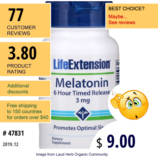 Life Extension, Melatonin, 6 Hour Timed Release, 3 Mg, 60 Vegetarian Tablets