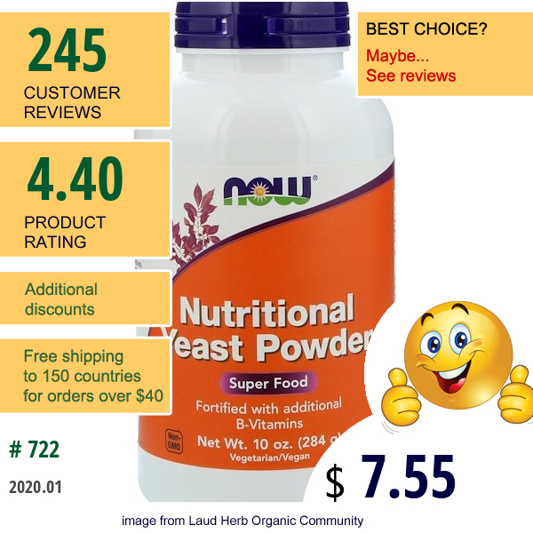 Now Foods, Nutritional Yeast Powder, 10 Oz (284 G)
