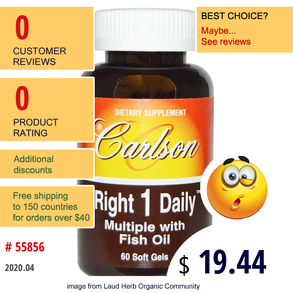 Carlson Labs, Right 1 Daily, Multiple With Fish Oil, 60 Soft Gels  