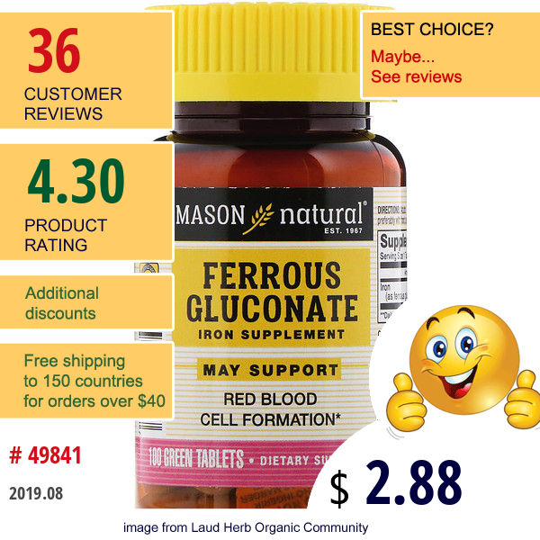 Mason Natural, Ferrous Gluconate, 100 Tablets