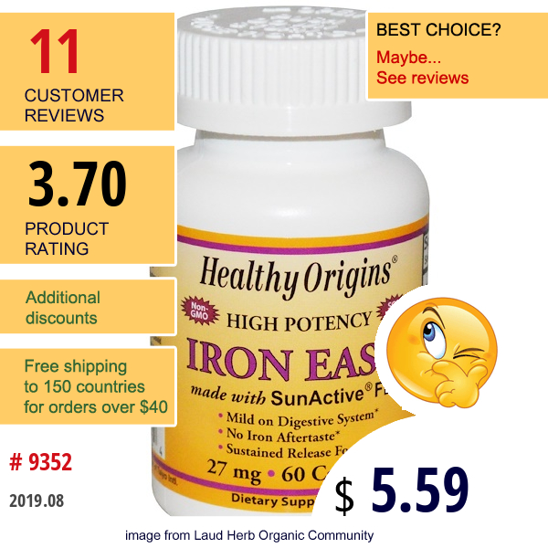 Healthy Origins, Iron Ease, 27 Mg, 60 Capsules  