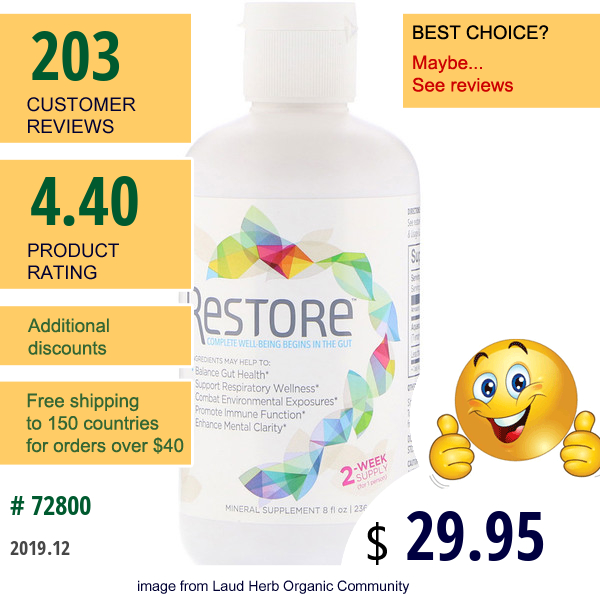 Restore, For Gut Health Mineral Supplement, 8 Fl Oz (237 Ml)