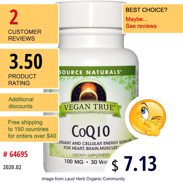 Source Naturals, Vegan True, Coq10, 100 Mg, 30 Veg Gels  