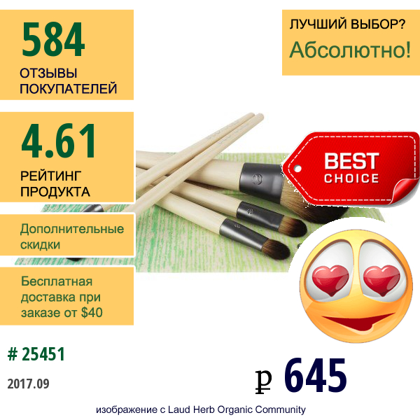 Ecotools, Бамбуковый Набор Из 5 Кистей И Косметички