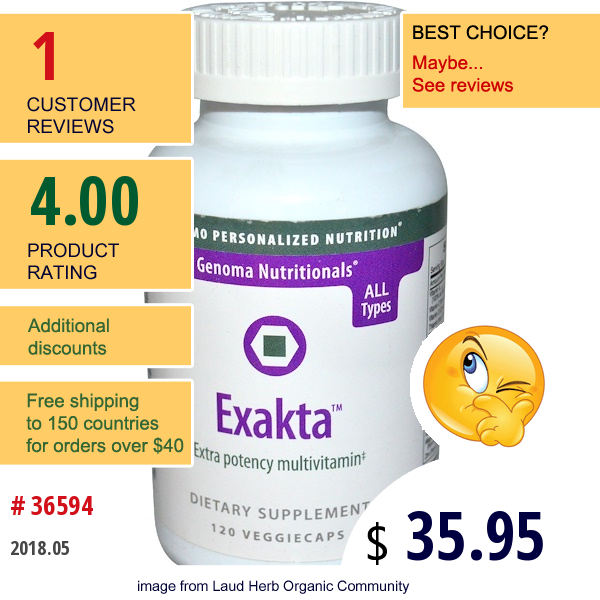 Dadamo, Genoma Nutritionals, Exakta, Extra Potency Multivitamin, 120 Veggie Caps  