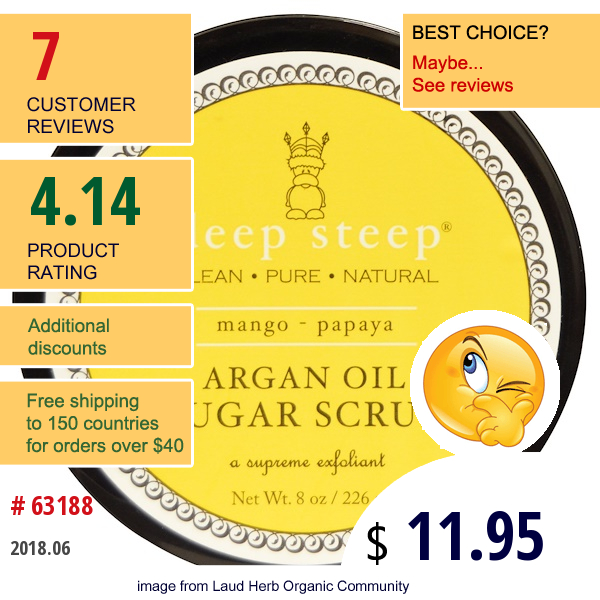 Deep Steep, Argan Oil Sugar Scrub, Mango - Papaya, 8 Oz (226 G)  