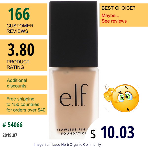 E.l.f. Cosmetics, Flawless Finish Foundation, Oil Free, Tan, 0.68 Fl Oz (20 Ml)