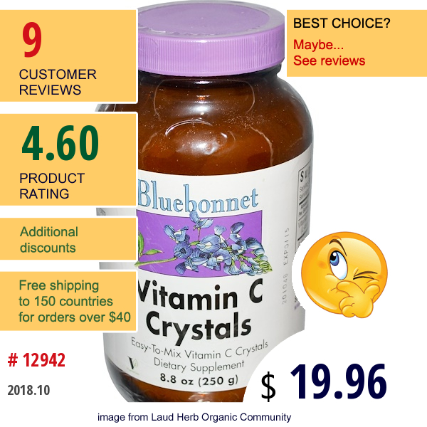 Bluebonnet Nutrition, Vitamin C Crystals, 8.8 Oz (250 G)  