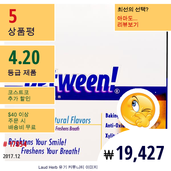 Eco-Dent, 사이에! 구강청결제 껌, 무설탕, 윈터그린, 12 슬리브, 슬리브 당 12개  