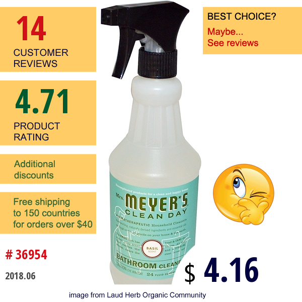 Mrs. Meyers Clean Day, Bathroom Cleaner, Basil Scent, 24 Fl Oz (708 Ml)  