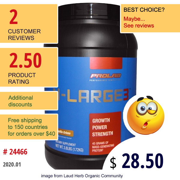 Prolab, N-Large3, Vanilla Creme, 3.8 Lbs (1.72 Kg)  