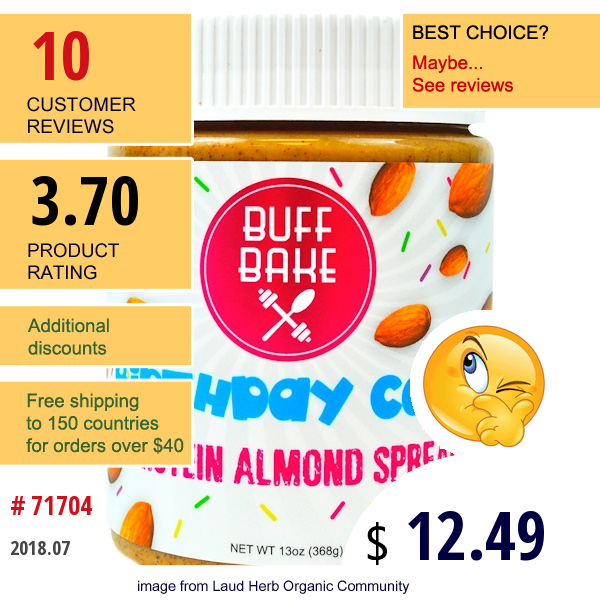 Buff Bake, Protein Almond Spread, Birthday Cake, 13 Oz (368 G)