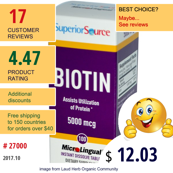 Superior Source, Biotin, 5000 Mcg, 100 Microlingual Instant Dissolve Tablets