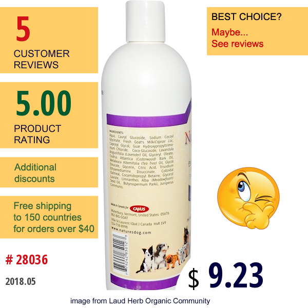 Canus, Natures Dog, Fresh Goats Milk Puppy Shampoo With Lavender Oil, 16 Oz (476 Ml)  