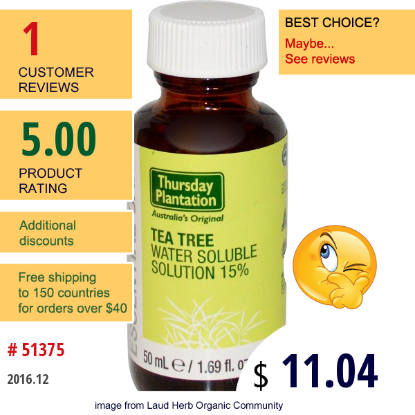 Natures Plus, Thursday Plantation, Tea Tree Water Soluble Solution 15%, 1.69 Fl Oz (50 Ml)  