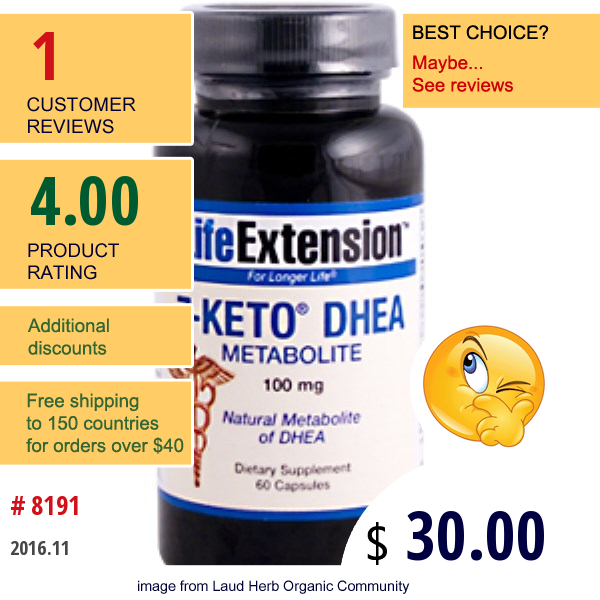 Life Extension, 7-Keto Dhea Metabolite, 100 Mg, 60 Capsules  