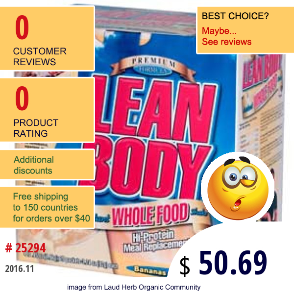 Labrada Nutrition, Lean Body Instant Whole Food Shake, Bananas & Cream Flavor, 20 Packets, 3.24 Oz (92G) Each  