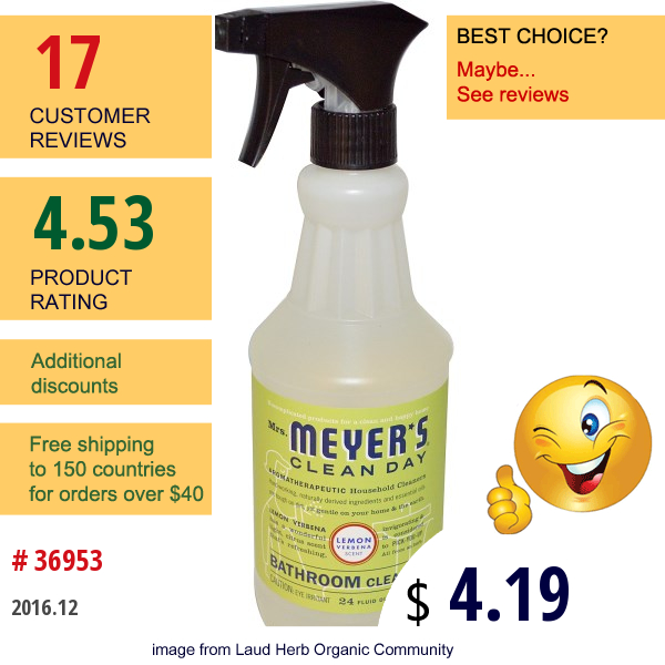 Mrs. Meyers Clean Day, Bathroom Cleaner, Lemon Verbena Scent , 24 Fl Oz (708 Ml)  