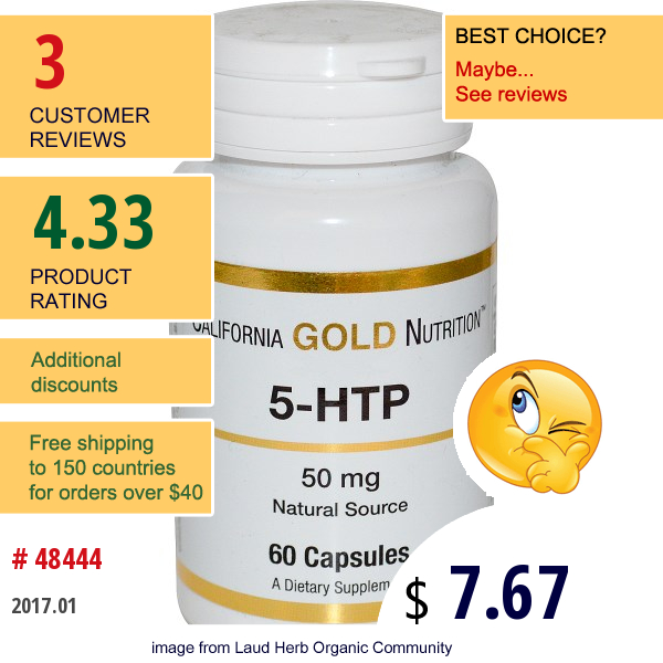 California Gold Nutrition, 5-Htp, 50 Mg, 60 Capsules  