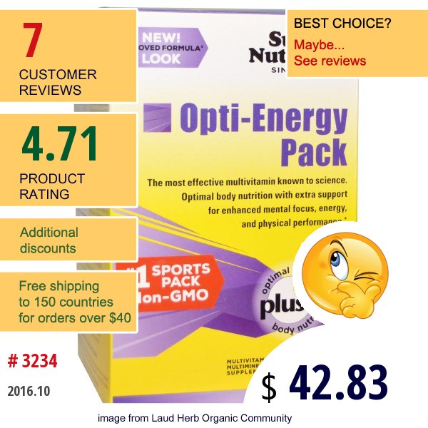 Super Nutrition, Opti-Energy Pack, Multivitamin/mineral Supplement, 30 Packets, (6 Tabs) Each