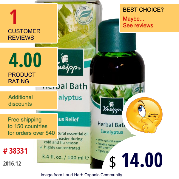 Kneipp, Herbal Bath, Sinus Relief, Eucalyptus, 3.4 Fl Oz (100 Ml)  