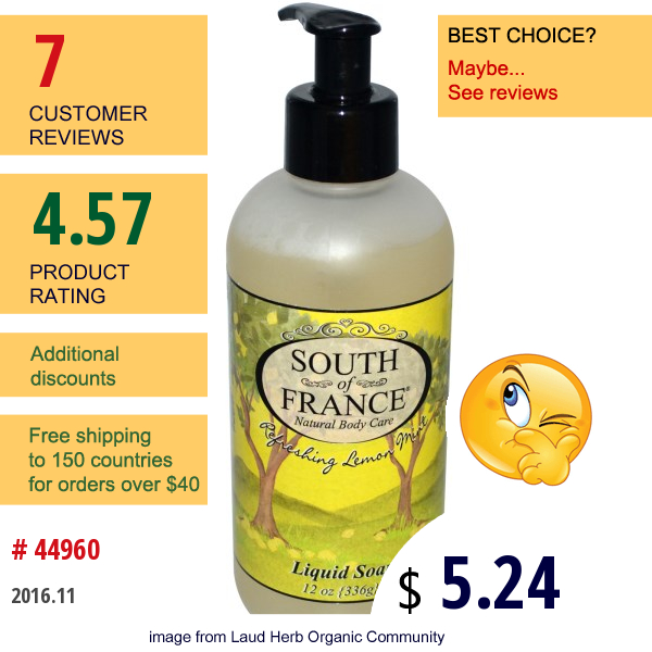 South Of France, Liquid Soap, Refreshing Lemon Mint, 12 Oz (336 G)  