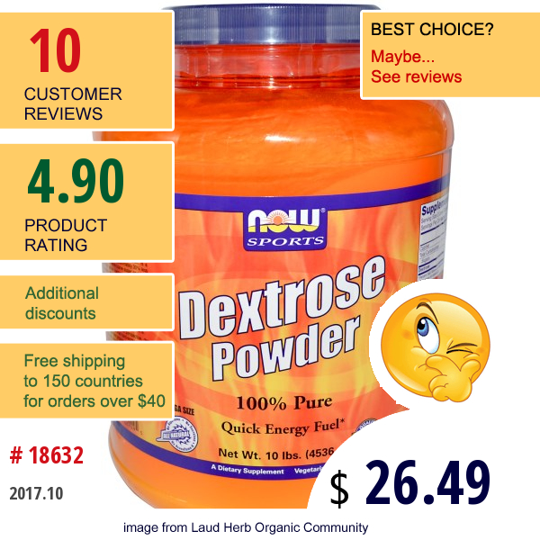 Now Foods, Dextrose Powder, Quick Energy Fuel, 10 Lbs (4536 G)  