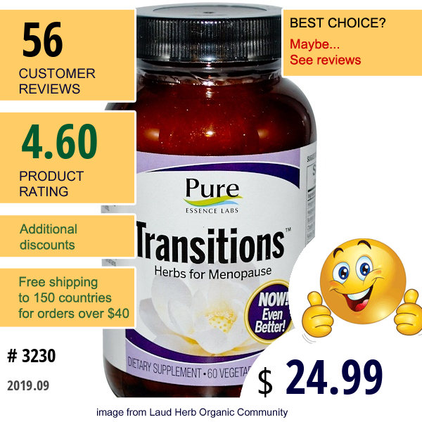 Pure Essence, Transitions, Herbs For Menopause, 60 Veggie Caps  