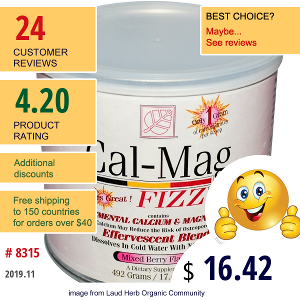 Baywood, Cal-Mag Fizz, Mixed Berry Flavor, 17.4 Oz (492 G)  