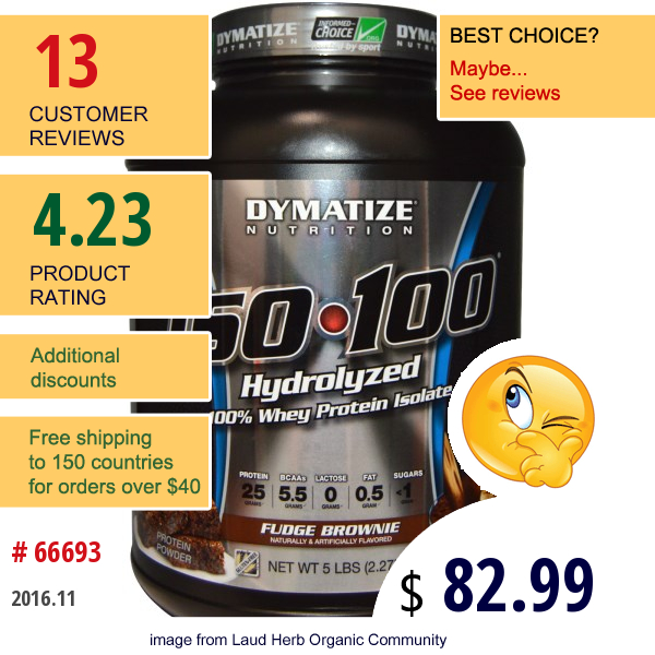 Dymatize Nutrition, Iso-100 Hydrolyzed, 100% Whey Protein Isolate, Fudge Brownie, 5 Lbs (2.27 Kg)