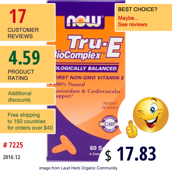 Now Foods, Tru-E Bio Vitamin E Complex, 60 Softgels  