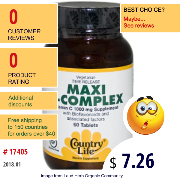 Country Life, Maxi C-Complex, 60 Tablets  