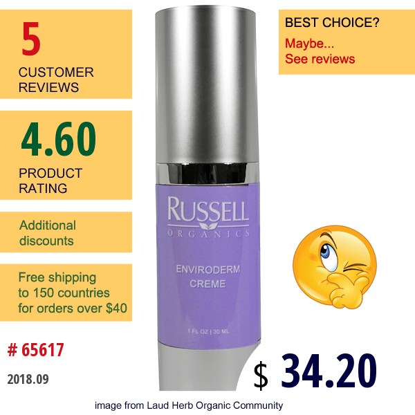 Russell Organics, Enviroderm Creme, 1 Fl Oz (30 Ml)  