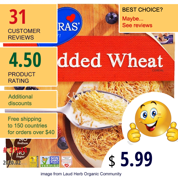 Barbara'S Bakery, Shredded Wheat Cereal, 18 Biscuits, 13 Oz (369 G)  