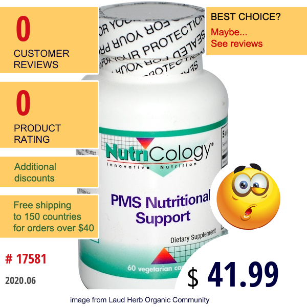 Nutricology, Pms Nutritional Support, 60 Veggie Caps  