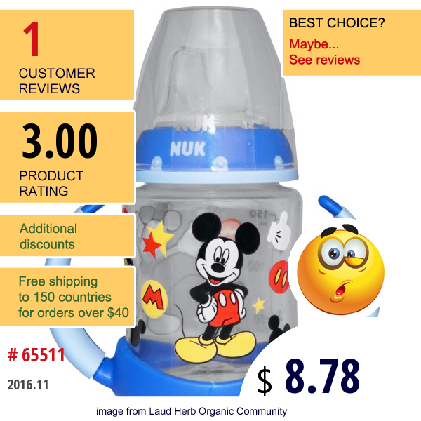 Nuk, Disney Baby, Mickey Mouse Learner Cup, 6+ Months, 1 Cup, 5 Oz (150 Ml)