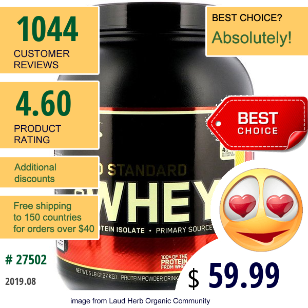 Optimum Nutrition, Gold Standard, 100% Whey, Banana Cream, 5 Lbs (2.27 Kg)