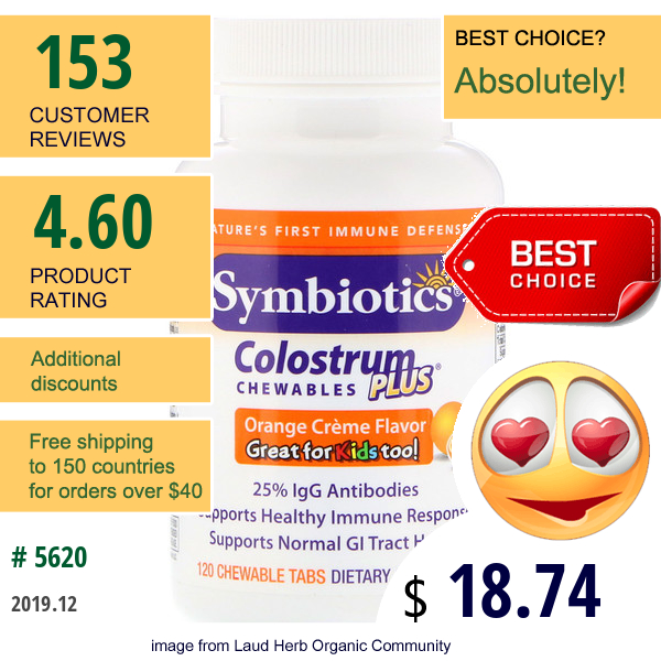 Symbiotics, Colostrum Plus, Orange Crème , 120 Chewable Tabs