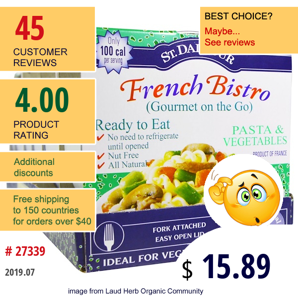 St. Dalfour, French Bistro (Gourmet On The Go), Pasta & Vegetables, 6 Pack, 6.2 Oz (175 G) Each  