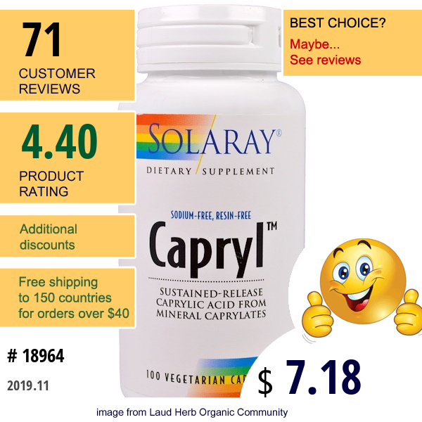 Solaray, Capryl, Sustained-Release, 100 Veggie Caps