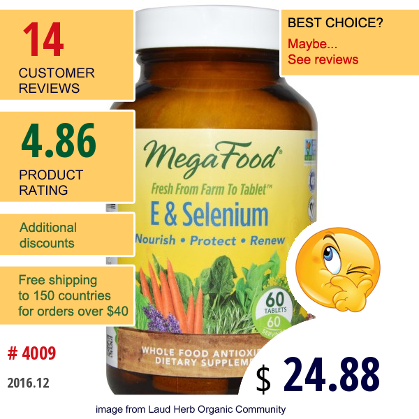 Megafood, E & Selenium, 60 Tablets