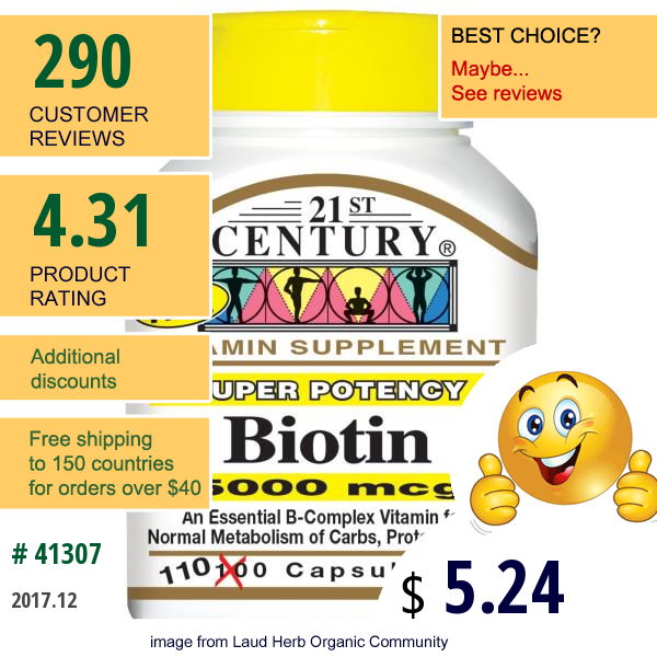 21St Century, Biotin, Super Potency, 5000 Mcg, 110 Capsules