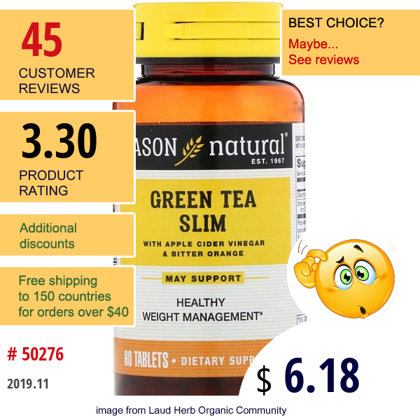 Mason Natural, Green Tea Slim, 60 Tablets