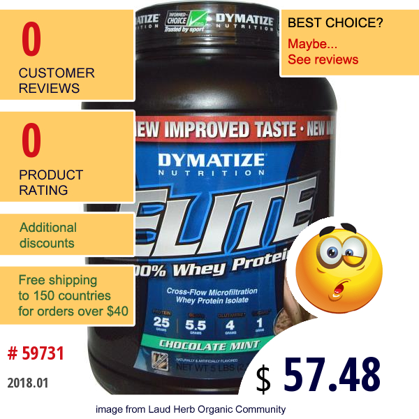Dymatize Nutrition, Elite 100% Whey Protein, Chocolate Mint, 5 Lbs (2,270 G)  