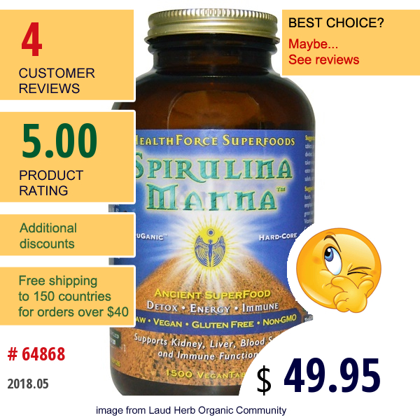 Healthforce Superfoods, Spirulina Manna, 1500 Vegantabs