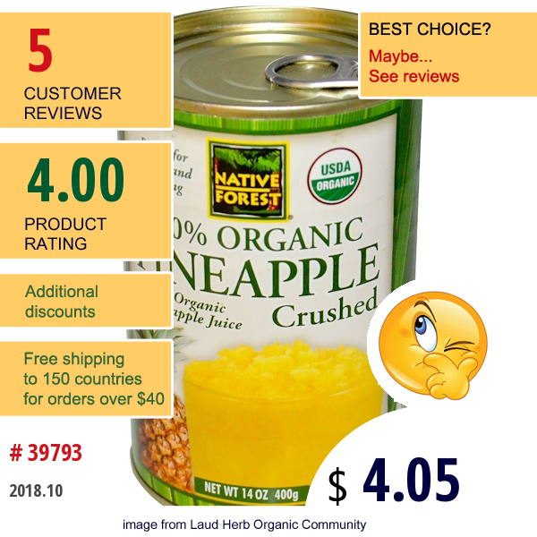 Native Forest, Organic Pineapple, Crushed, 14 Oz (400 G)  