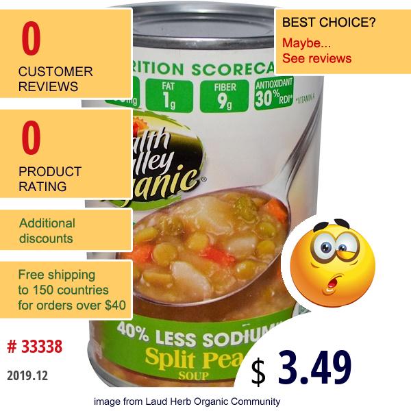 Health Valley, Organic, Split Pea Soup, 15 Oz (425 G)  