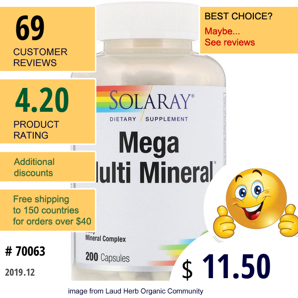 Solaray, Mega Multi Mineral, 200 Capsules