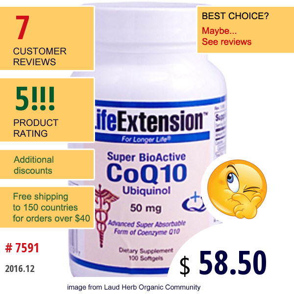 Life Extension, Super Bioactive Coq10, Ubiquinol, 50 Mg, 100 Softgels  