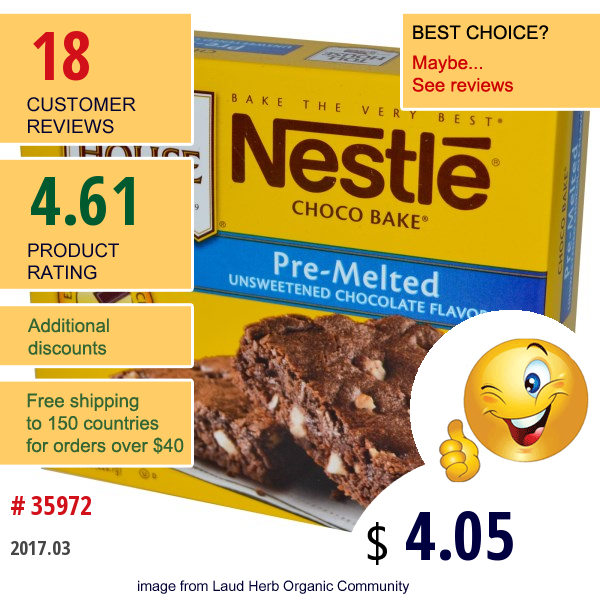 Nestle Toll House, Choco Bake, Pre-Melted Unsweetened Chocolate Flavor, 8 Packets, 1 Oz (28.3 G) Each  